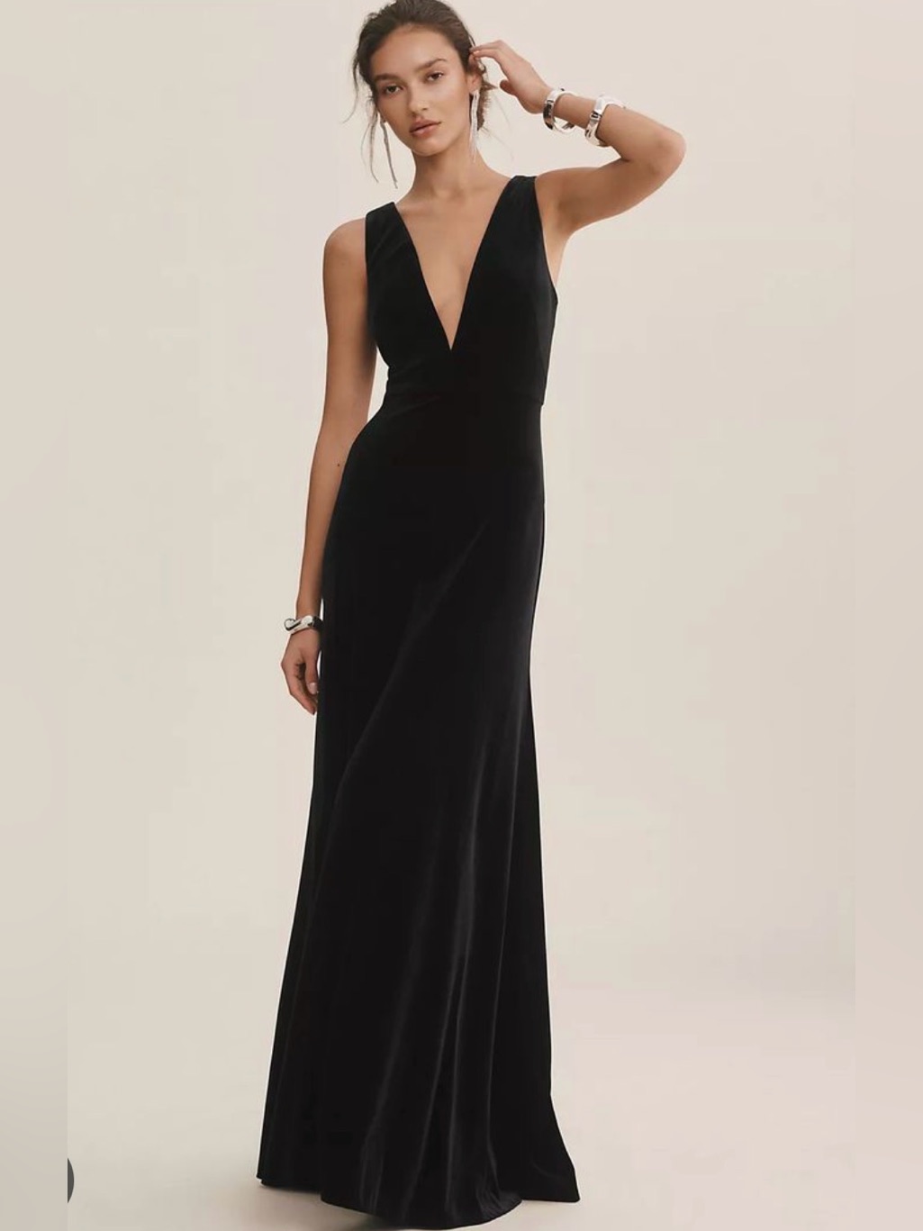 Jenny Yoo Black V-Neck Velvet Gown